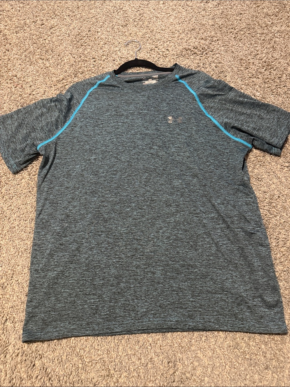 Under Armour Men's Heathered Teal Short Sleeve Tee with Aqua Piping
